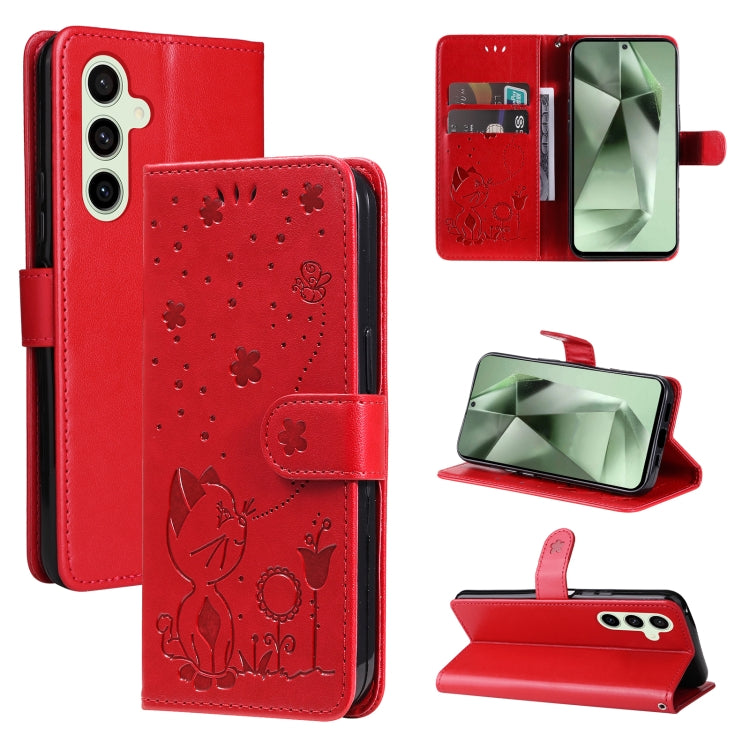 Cat and Bee Embossed Flip Leather Phone Case, For Galaxy S25 Ultra 5G, For Galaxy S24 FE 5G