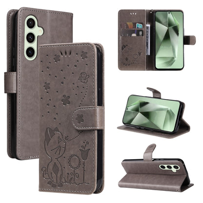 Cat and Bee Embossed Flip Leather Phone Case, For Galaxy S25 Ultra 5G, For Galaxy S24 FE 5G