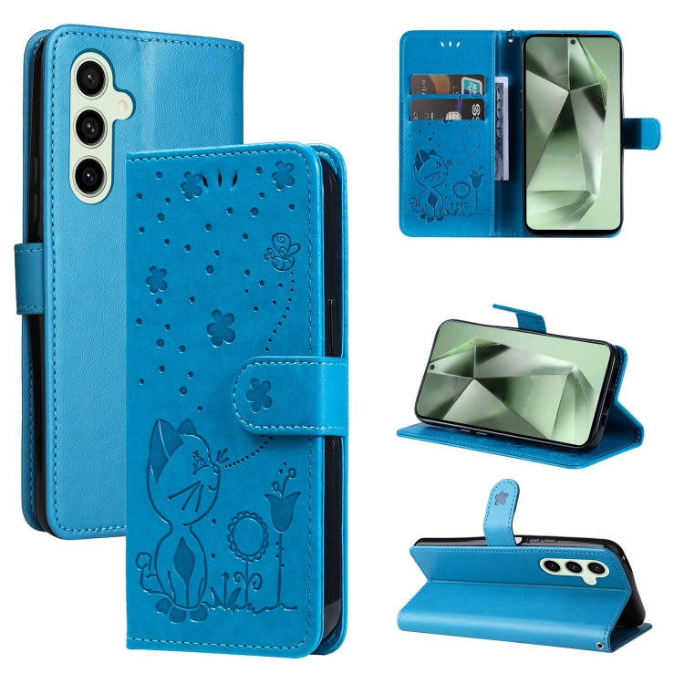 Cat and Bee Embossed Flip Leather Phone Case, For Galaxy S25 Ultra 5G, For Galaxy S24 FE 5G
