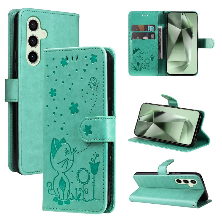 Cat and Bee Embossed Flip Leather Phone Case, For Galaxy S25 Ultra 5G, For Galaxy S24 FE 5G