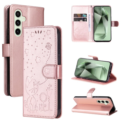 Cat and Bee Embossed Flip Leather Phone Case, For Galaxy S25 Ultra 5G, For Galaxy S24 FE 5G