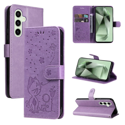 Cat and Bee Embossed Flip Leather Phone Case, For Galaxy S25 Ultra 5G, For Galaxy S24 FE 5G