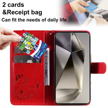 Cat and Bee Embossed Flip Leather Phone Case, For Galaxy S25 Ultra 5G, For Galaxy S24 FE 5G