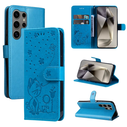 Cat and Bee Embossed Flip Leather Phone Case, For Galaxy S25 Ultra 5G, For Galaxy S24 FE 5G