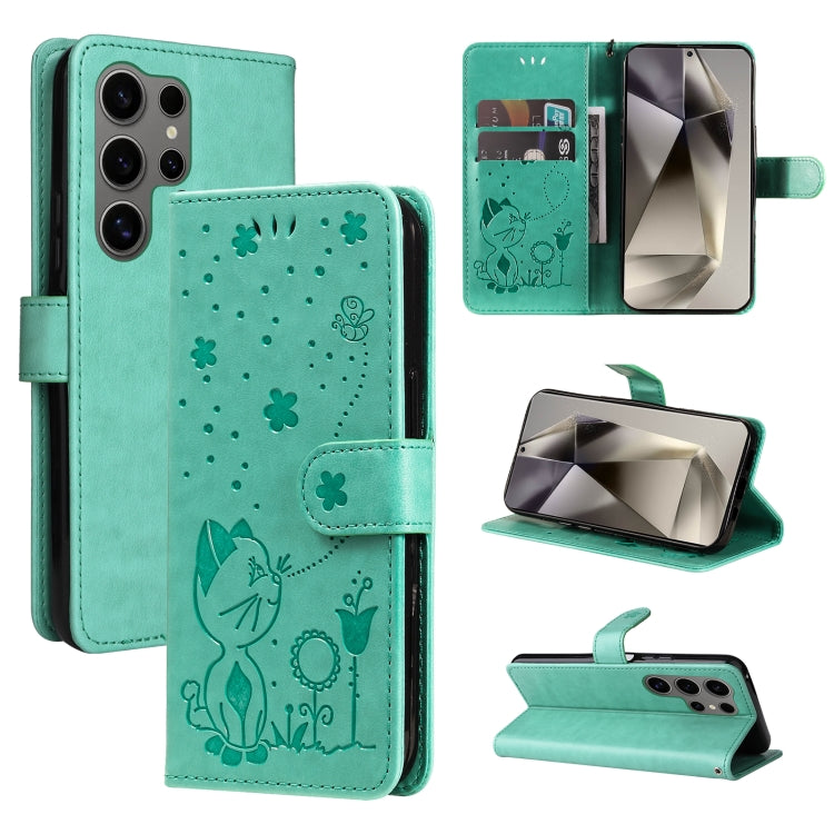 Cat and Bee Embossed Flip Leather Phone Case, For Galaxy S25 Ultra 5G, For Galaxy S24 FE 5G
