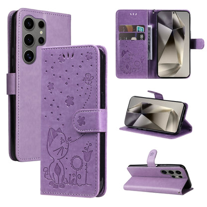 Cat and Bee Embossed Flip Leather Phone Case, For Galaxy S25 Ultra 5G, For Galaxy S24 FE 5G