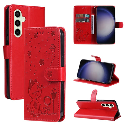 Cat and Bee Embossed Flip Leather Phone Case, For Galaxy S26 FE 5G, For Galaxy S26+ 5G, For Galaxy S26 Edge 5G, For Galaxy S26 Ultra 5G, For Galaxy S26 5G, For Galaxy S25 FE 5G, For Galaxy S25 / S24 5G, For Galaxy S25+ / S24+ 5G