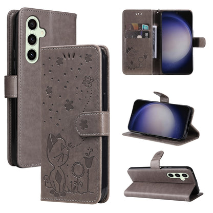 Cat and Bee Embossed Flip Leather Phone Case, For Galaxy S26 FE 5G, For Galaxy S26+ 5G, For Galaxy S26 Edge 5G, For Galaxy S26 Ultra 5G, For Galaxy S26 5G, For Galaxy S25 FE 5G, For Galaxy S25 / S24 5G, For Galaxy S25+ / S24+ 5G