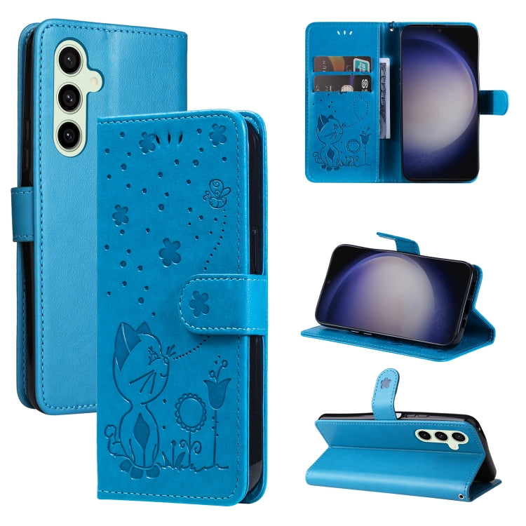 Cat and Bee Embossed Flip Leather Phone Case, For Galaxy S26 FE 5G, For Galaxy S26+ 5G, For Galaxy S26 Edge 5G, For Galaxy S26 Ultra 5G, For Galaxy S26 5G, For Galaxy S25 FE 5G, For Galaxy S25 / S24 5G, For Galaxy S25+ / S24+ 5G