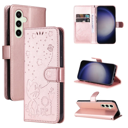 Cat and Bee Embossed Flip Leather Phone Case, For Galaxy S26 FE 5G, For Galaxy S26+ 5G, For Galaxy S26 Edge 5G, For Galaxy S26 Ultra 5G, For Galaxy S26 5G, For Galaxy S25 FE 5G, For Galaxy S25 / S24 5G, For Galaxy S25+ / S24+ 5G