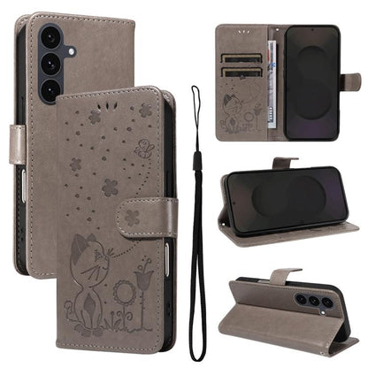 Cat and Bee Embossed Flip Leather Phone Case, For Galaxy S26 FE 5G, For Galaxy S26+ 5G, For Galaxy S26 Edge 5G, For Galaxy S26 Ultra 5G, For Galaxy S26 5G, For Galaxy S25 FE 5G, For Galaxy S25 / S24 5G, For Galaxy S25+ / S24+ 5G