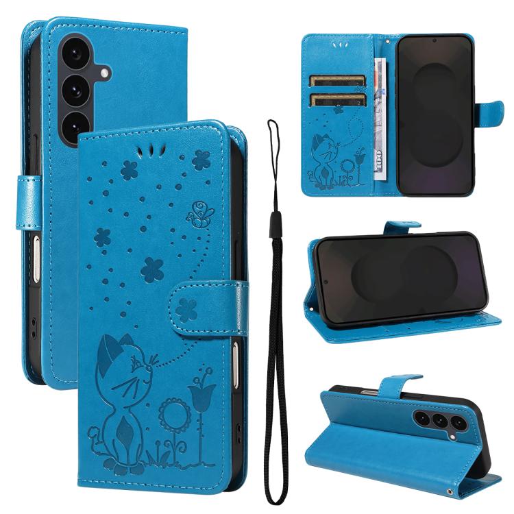 Cat and Bee Embossed Flip Leather Phone Case, For Galaxy S26 FE 5G, For Galaxy S26+ 5G, For Galaxy S26 Edge 5G, For Galaxy S26 Ultra 5G, For Galaxy S26 5G, For Galaxy S25 FE 5G, For Galaxy S25 / S24 5G, For Galaxy S25+ / S24+ 5G