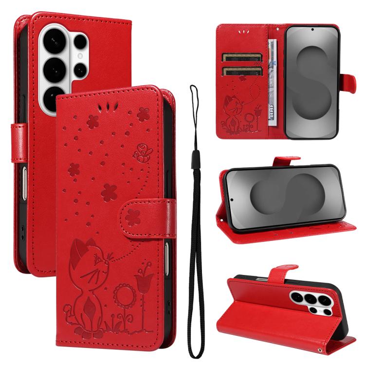 Cat and Bee Embossed Flip Leather Phone Case, For Galaxy S26 FE 5G, For Galaxy S26+ 5G, For Galaxy S26 Edge 5G, For Galaxy S26 Ultra 5G, For Galaxy S26 5G, For Galaxy S25 FE 5G, For Galaxy S25 / S24 5G, For Galaxy S25+ / S24+ 5G