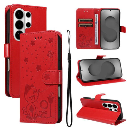 Cat and Bee Embossed Flip Leather Phone Case, For Galaxy S26 FE 5G, For Galaxy S26+ 5G, For Galaxy S26 Edge 5G, For Galaxy S26 Ultra 5G, For Galaxy S26 5G, For Galaxy S25 FE 5G, For Galaxy S25 / S24 5G, For Galaxy S25+ / S24+ 5G