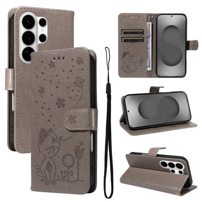 Cat and Bee Embossed Flip Leather Phone Case, For Galaxy S26 FE 5G, For Galaxy S26+ 5G, For Galaxy S26 Edge 5G, For Galaxy S26 Ultra 5G, For Galaxy S26 5G, For Galaxy S25 FE 5G, For Galaxy S25 / S24 5G, For Galaxy S25+ / S24+ 5G