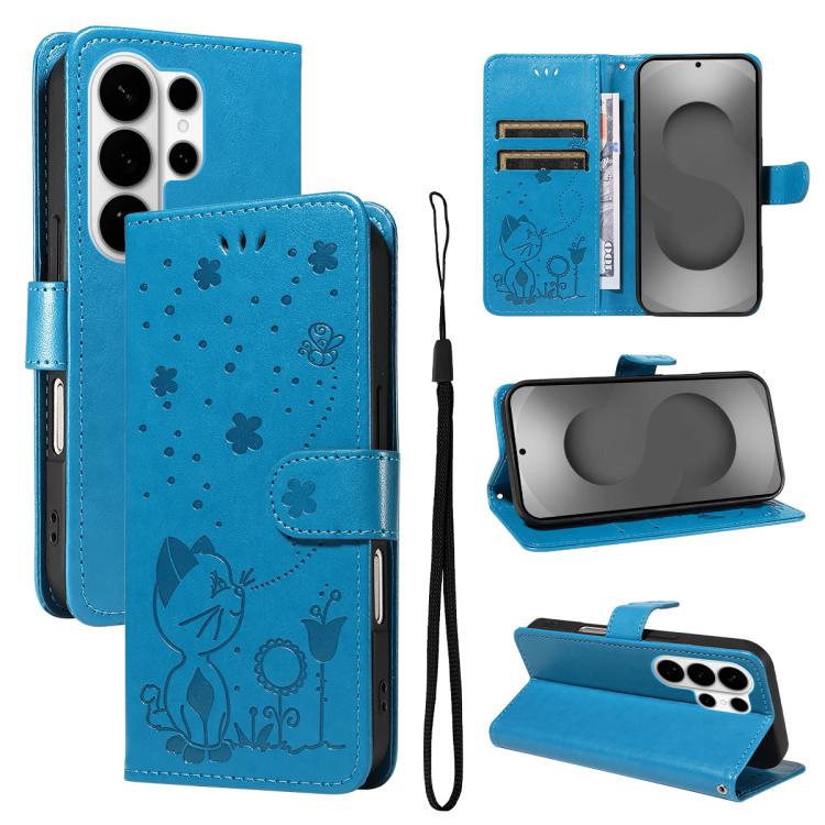Cat and Bee Embossed Flip Leather Phone Case, For Galaxy S26 FE 5G, For Galaxy S26+ 5G, For Galaxy S26 Edge 5G, For Galaxy S26 Ultra 5G, For Galaxy S26 5G, For Galaxy S25 FE 5G, For Galaxy S25 / S24 5G, For Galaxy S25+ / S24+ 5G