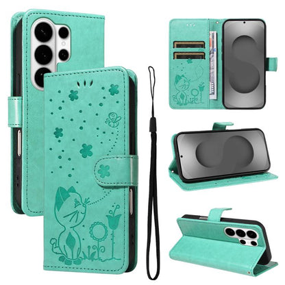 Cat and Bee Embossed Flip Leather Phone Case, For Galaxy S26 FE 5G, For Galaxy S26+ 5G, For Galaxy S26 Edge 5G, For Galaxy S26 Ultra 5G, For Galaxy S26 5G, For Galaxy S25 FE 5G, For Galaxy S25 / S24 5G, For Galaxy S25+ / S24+ 5G