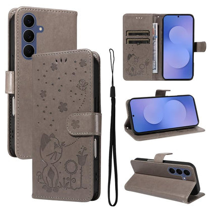 Cat and Bee Embossed Flip Leather Phone Case, For Galaxy S26 FE 5G, For Galaxy S26+ 5G, For Galaxy S26 Edge 5G, For Galaxy S26 Ultra 5G, For Galaxy S26 5G, For Galaxy S25 FE 5G, For Galaxy S25 / S24 5G, For Galaxy S25+ / S24+ 5G