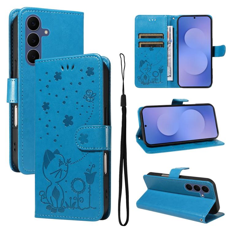 Cat and Bee Embossed Flip Leather Phone Case, For Galaxy S26 FE 5G, For Galaxy S26+ 5G, For Galaxy S26 Edge 5G, For Galaxy S26 Ultra 5G, For Galaxy S26 5G, For Galaxy S25 FE 5G, For Galaxy S25 / S24 5G, For Galaxy S25+ / S24+ 5G