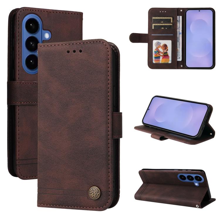Skin Feel Life Tree Metal Button Leather Phone Case, For Galaxy S26 FE 5G, For Samsung Galaxy S26+ 5G, For Samsung Galaxy S26 Edge 5G, For Samsung Galaxy S26 Ultra 5G, For Samsung Galaxy S26 5G, For Samsung Galaxy S25 Edge 5G, For Samsung Galaxy S25 5G...