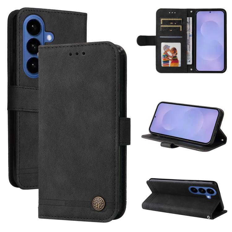 Skin Feel Life Tree Metal Button Leather Phone Case, For Galaxy S26 FE 5G, For Samsung Galaxy S26+ 5G, For Samsung Galaxy S26 Edge 5G, For Samsung Galaxy S26 Ultra 5G, For Samsung Galaxy S26 5G, For Samsung Galaxy S25 Edge 5G, For Samsung Galaxy S25 5G...
