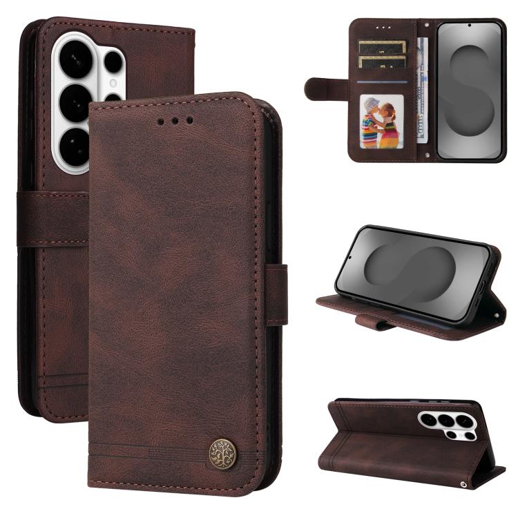 Skin Feel Life Tree Metal Button Leather Phone Case, For Galaxy S26 FE 5G, For Samsung Galaxy S26+ 5G, For Samsung Galaxy S26 Edge 5G, For Samsung Galaxy S26 Ultra 5G, For Samsung Galaxy S26 5G, For Samsung Galaxy S25 Edge 5G, For Samsung Galaxy S25 5G...