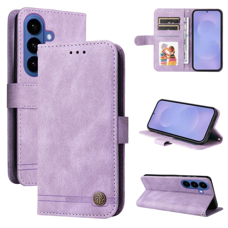 Skin Feel Life Tree Metal Button Leather Phone Case, For Galaxy S26 FE 5G, For Samsung Galaxy S26+ 5G, For Samsung Galaxy S26 Edge 5G, For Samsung Galaxy S26 Ultra 5G, For Samsung Galaxy S26 5G, For Samsung Galaxy S25 Edge 5G, For Samsung Galaxy S25 5G...