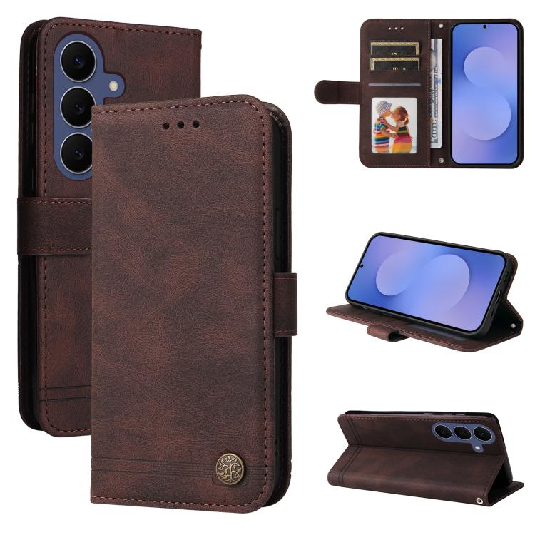Skin Feel Life Tree Metal Button Leather Phone Case, For Galaxy S26 FE 5G, For Samsung Galaxy S26+ 5G, For Samsung Galaxy S26 Edge 5G, For Samsung Galaxy S26 Ultra 5G, For Samsung Galaxy S26 5G, For Samsung Galaxy S25 Edge 5G, For Samsung Galaxy S25 5G...