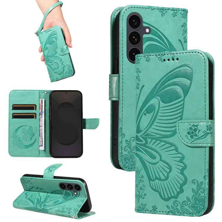 Swallowtail Butterfly Embossed Leather Phone Case, For Samsung Galaxy S26+ 5G, For Samsung Galaxy S26 Edge 5G, For Samsung Galaxy S26 Ultra 5G, For Samsung Galaxy S26 5G, For Samsung Galaxy S25 FE 5G, For Samsung Galaxy S25 / S24 5G                    ...