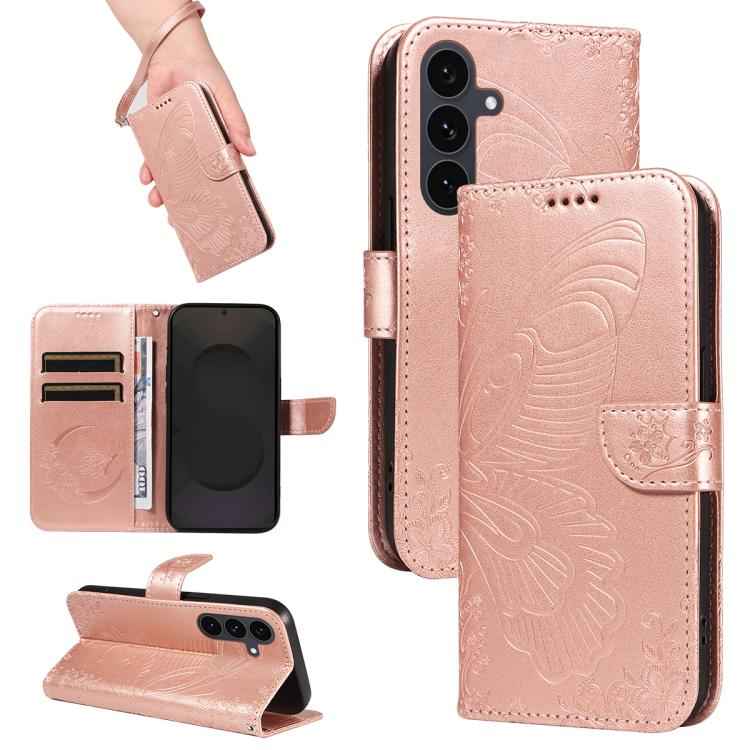 Swallowtail Butterfly Embossed Leather Phone Case, For Samsung Galaxy S26+ 5G, For Samsung Galaxy S26 Edge 5G, For Samsung Galaxy S26 Ultra 5G, For Samsung Galaxy S26 5G, For Samsung Galaxy S25 FE 5G, For Samsung Galaxy S25 / S24 5G                    ...