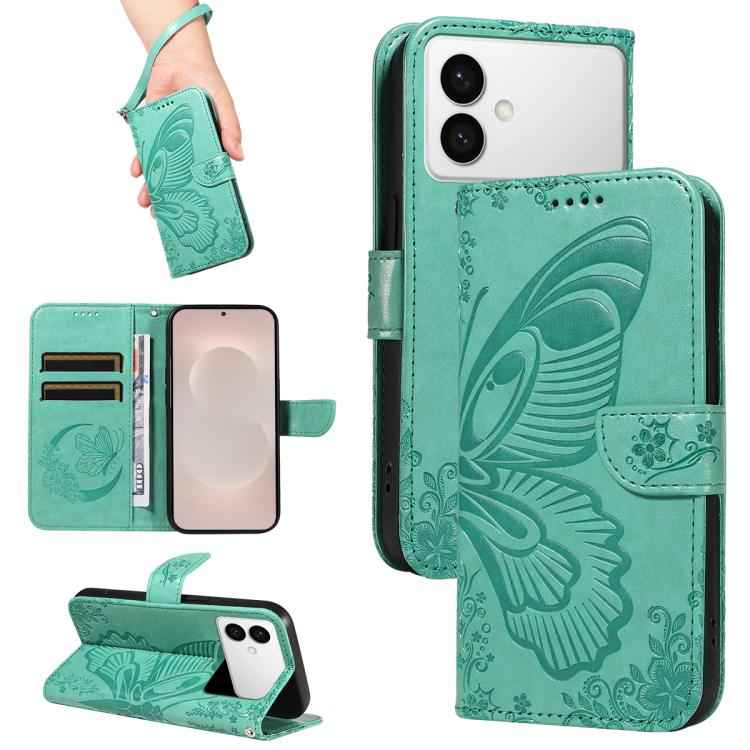 Swallowtail Butterfly Embossed Leather Phone Case, For Samsung Galaxy S26+ 5G, For Samsung Galaxy S26 Edge 5G, For Samsung Galaxy S26 Ultra 5G, For Samsung Galaxy S26 5G, For Samsung Galaxy S25 FE 5G, For Samsung Galaxy S25 / S24 5G                    ...