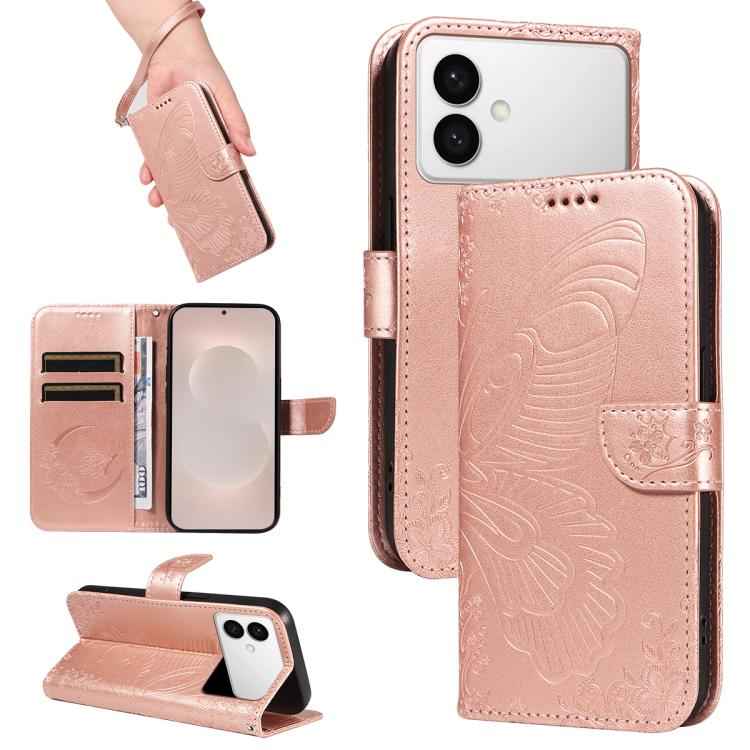 Swallowtail Butterfly Embossed Leather Phone Case, For Samsung Galaxy S26+ 5G, For Samsung Galaxy S26 Edge 5G, For Samsung Galaxy S26 Ultra 5G, For Samsung Galaxy S26 5G, For Samsung Galaxy S25 FE 5G, For Samsung Galaxy S25 / S24 5G                    ...