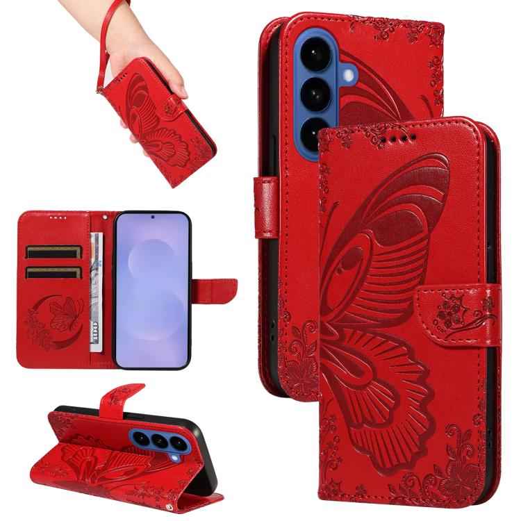 Swallowtail Butterfly Embossed Leather Phone Case, For Samsung Galaxy S26+ 5G, For Samsung Galaxy S26 Edge 5G, For Samsung Galaxy S26 Ultra 5G, For Samsung Galaxy S26 5G, For Samsung Galaxy S25 FE 5G, For Samsung Galaxy S25 / S24 5G                    ...