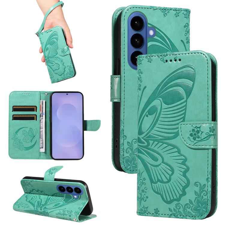 Swallowtail Butterfly Embossed Leather Phone Case, For Samsung Galaxy S26+ 5G, For Samsung Galaxy S26 Edge 5G, For Samsung Galaxy S26 Ultra 5G, For Samsung Galaxy S26 5G, For Samsung Galaxy S25 FE 5G, For Samsung Galaxy S25 / S24 5G                    ...