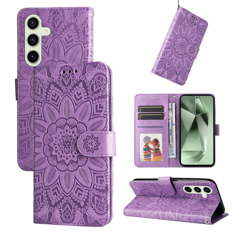 Embossed Sunflower Leather Phone Case, For Galaxy S24 FE 5G