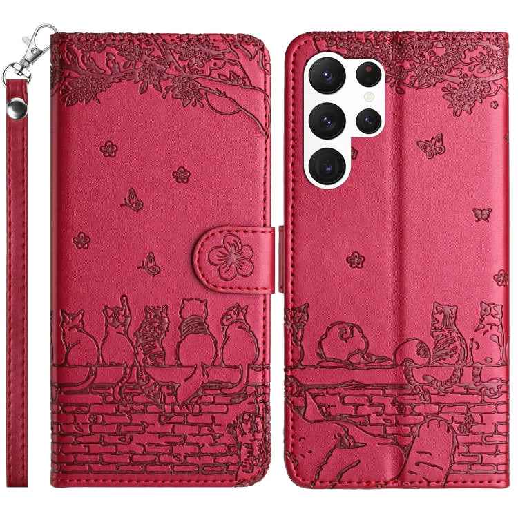 Cat Embossing Pattern Leather Phone Case with Lanyard, For Samsung Galaxy S26+ 5G, For Samsung Galaxy S26 Edge 5G, For Samsung Galaxy S26 Ultra 5G, For Samsung Galaxy S26 5G, For Samsung Galaxy S25 FE 5G, For Samsung Galaxy S25 5G                      ...