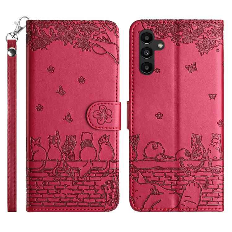 Cat Embossing Pattern Leather Phone Case with Lanyard, For Samsung Galaxy S26+ 5G, For Samsung Galaxy S26 Edge 5G, For Samsung Galaxy S26 Ultra 5G, For Samsung Galaxy S26 5G, For Samsung Galaxy S25 FE 5G, For Samsung Galaxy S25 5G                      ...