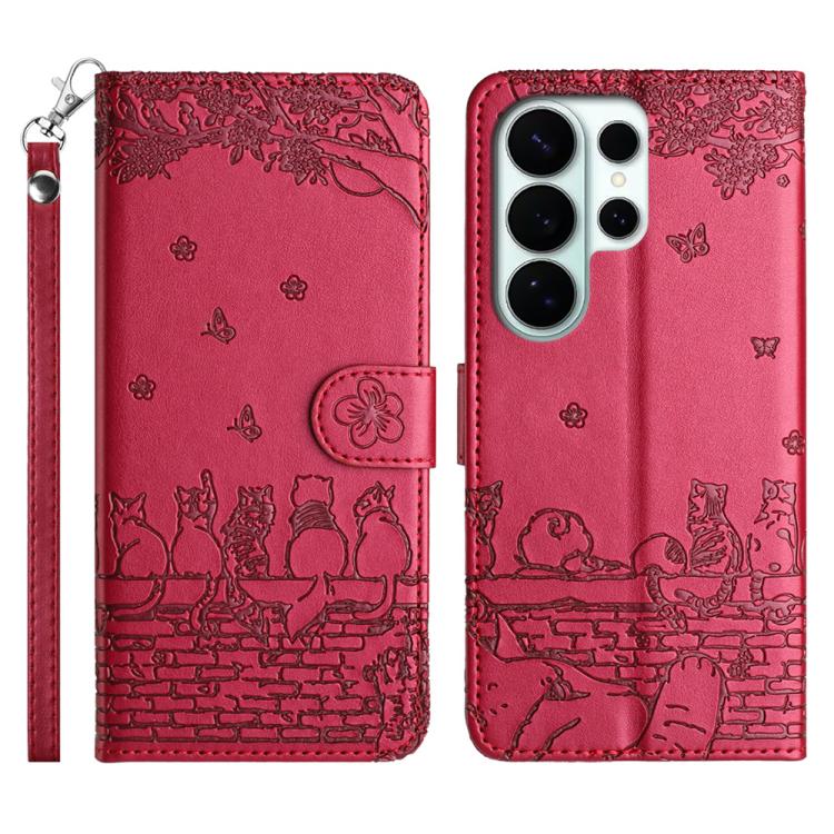 Cat Embossing Pattern Leather Phone Case with Lanyard, For Samsung Galaxy S26+ 5G, For Samsung Galaxy S26 Edge 5G, For Samsung Galaxy S26 Ultra 5G, For Samsung Galaxy S26 5G, For Samsung Galaxy S25 FE 5G, For Samsung Galaxy S25 5G                      ...