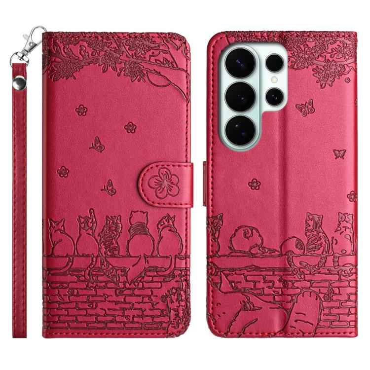 Cat Embossing Pattern Leather Phone Case with Lanyard, For Samsung Galaxy S26+ 5G, For Samsung Galaxy S26 Edge 5G, For Samsung Galaxy S26 Ultra 5G, For Samsung Galaxy S26 5G, For Samsung Galaxy S25 FE 5G, For Samsung Galaxy S25 5G                      ...