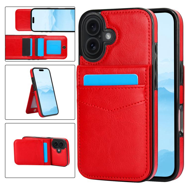 Solid Color Card Slots Bracket PU Phone Case