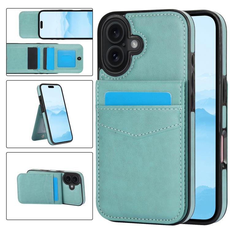 Solid Color Card Slots Bracket PU Phone Case