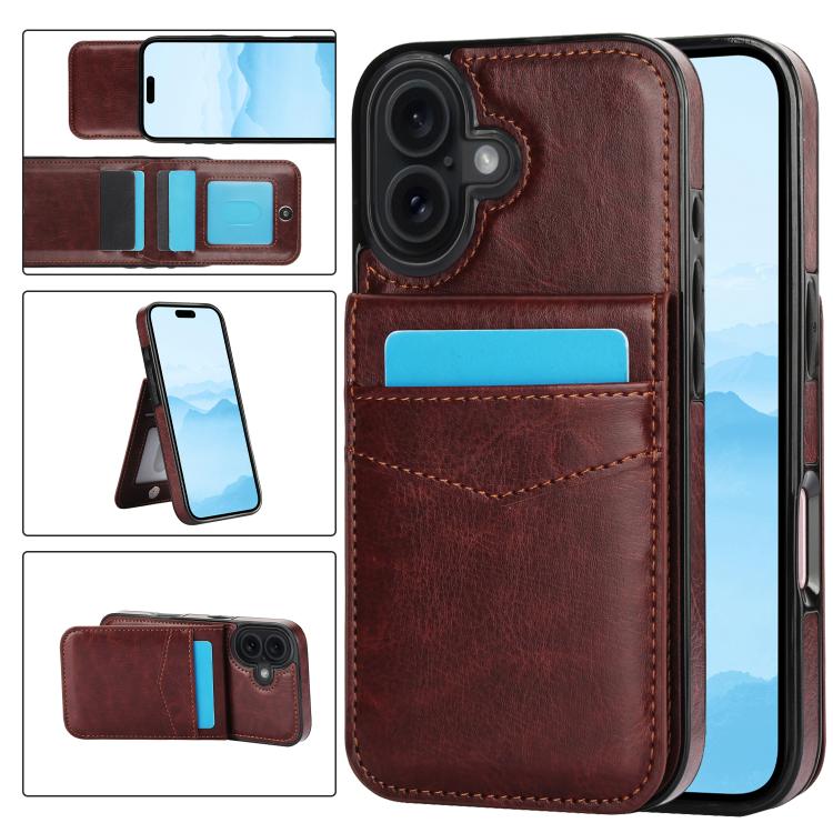 Solid Color Card Slots Bracket PU Phone Case