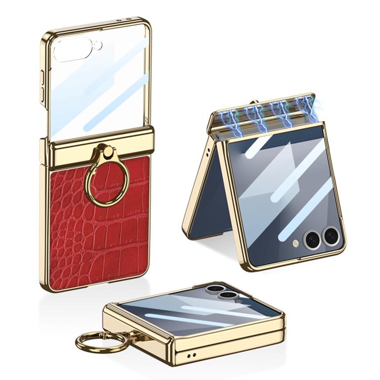 GKK Integrated Electroplated Crocodile Texture Leather Phone Case with Ring