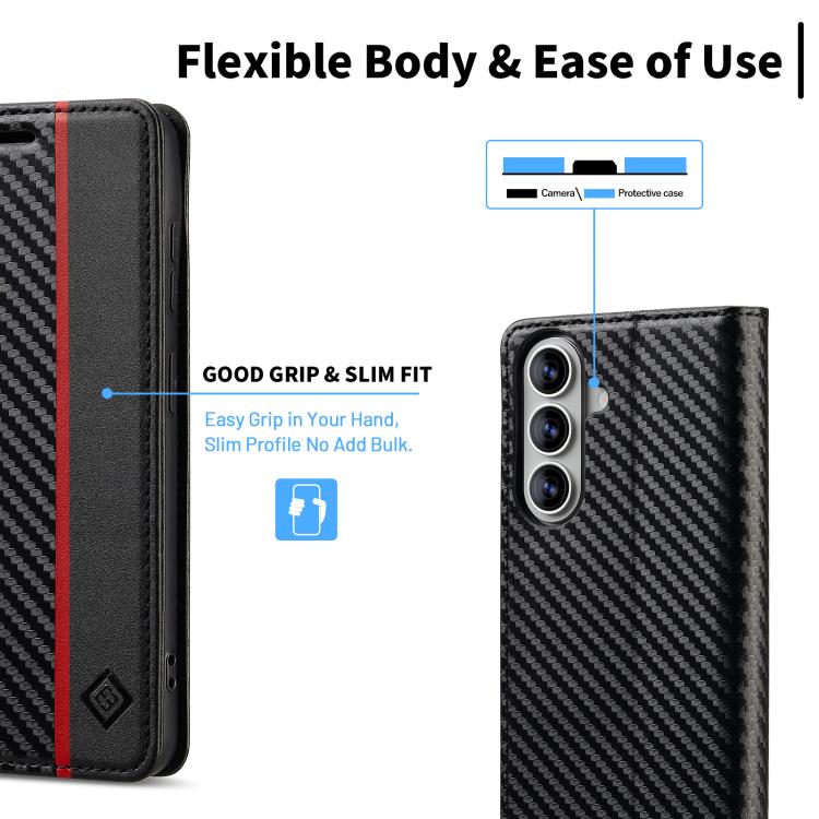 LC.IMEEKE Carbon Fiber Leather Phone Case, For Galaxy S26 FE 5G, For Samsung Galaxy S26+ 5G, For Samsung Galaxy S26 Ultra 5G, For Samsung Galaxy S26 5G, For Samsung Galaxy S25 Edge 5G, For Samsung Galaxy S25 5G, For Samsung Galaxy S25+ 5G              ...