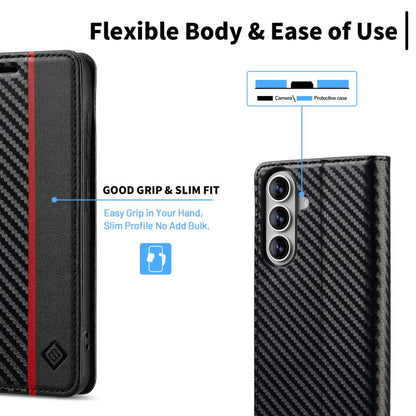LC.IMEEKE Carbon Fiber Leather Phone Case, For Galaxy S26 FE 5G, For Samsung Galaxy S26+ 5G, For Samsung Galaxy S26 Ultra 5G, For Samsung Galaxy S26 5G, For Samsung Galaxy S25 Edge 5G, For Samsung Galaxy S25 5G, For Samsung Galaxy S25+ 5G              ...