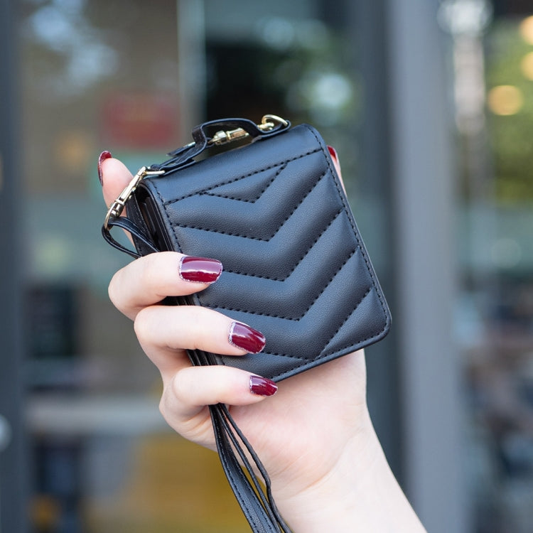 Wave-shaped Crossbody Lanyard Leather Phone Case