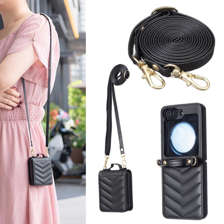 Wave-shaped Crossbody Lanyard Leather Phone Case