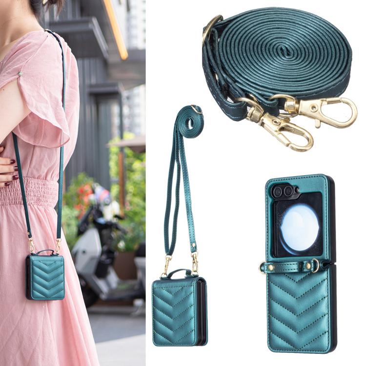 Wave-shaped Crossbody Lanyard Leather Phone Case