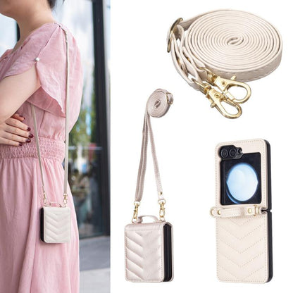 Wave-shaped Crossbody Lanyard Leather Phone Case, For Galaxy Z Flip8 5G, For Samsung Galaxy Z Flip7 FE / Flip6, For Samsung Galaxy Z Flip7, For Samsung Galaxy Z Flip5, For Samsung Galaxy Z Flip4, For Samsung Galaxy Z Flip3