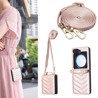 Wave-shaped Crossbody Lanyard Leather Phone Case, For Galaxy Z Flip8 5G, For Samsung Galaxy Z Flip7 FE / Flip6, For Samsung Galaxy Z Flip7, For Samsung Galaxy Z Flip5, For Samsung Galaxy Z Flip4, For Samsung Galaxy Z Flip3